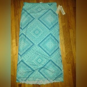 Blue Geometric Mesh Maxi Skirt